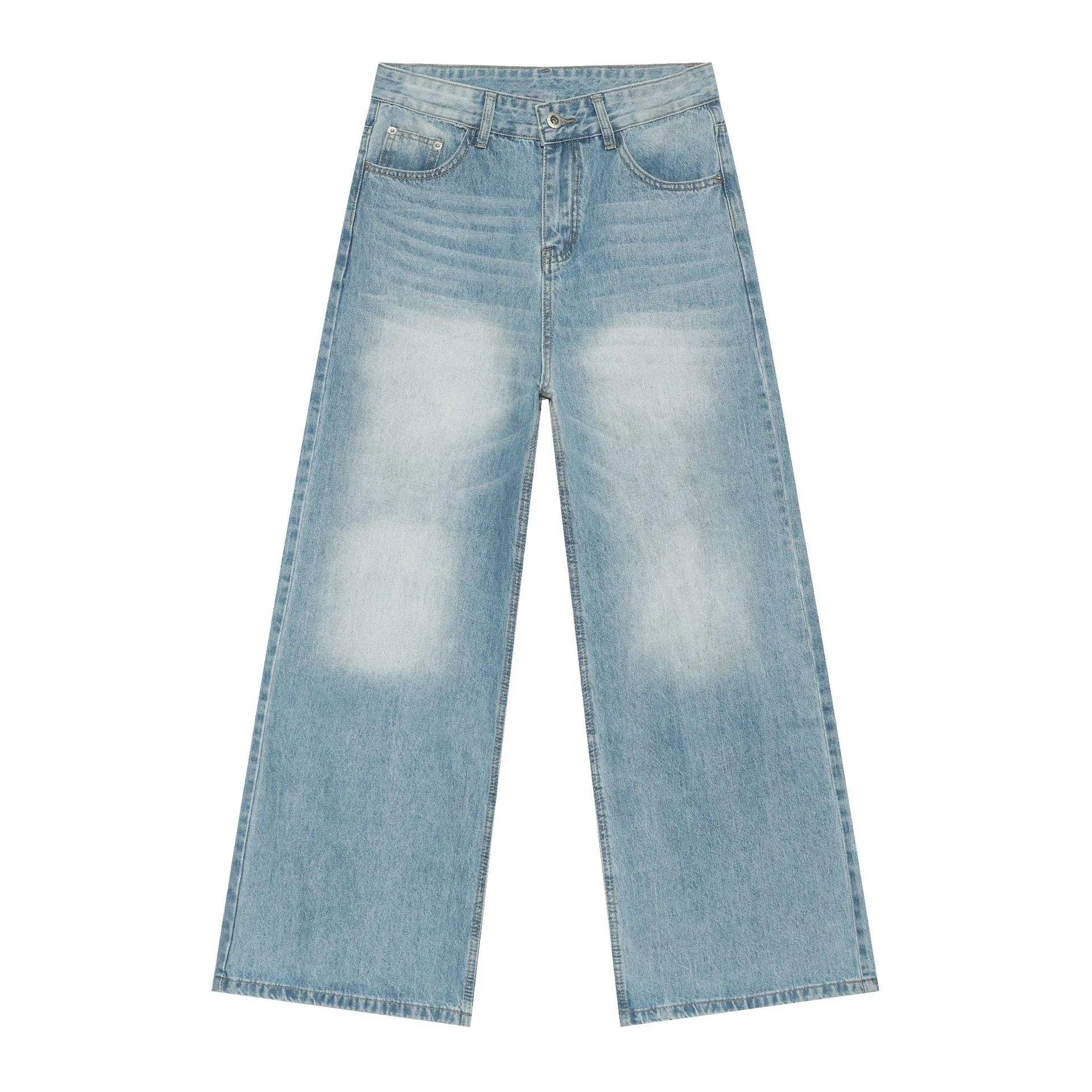 Calças Jeans Baggy Leves para Homens, Lavadas em Denim