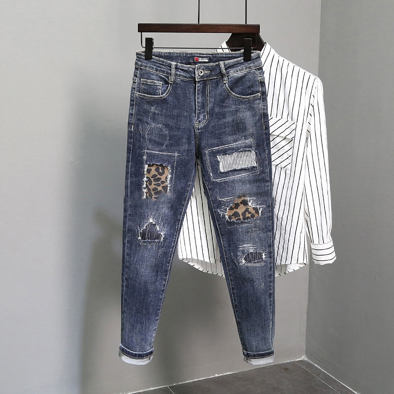 Calças Jeans Masculinas Ajustadas Stonewashed Vintage Respirável de Cintura Média e Perna Reta