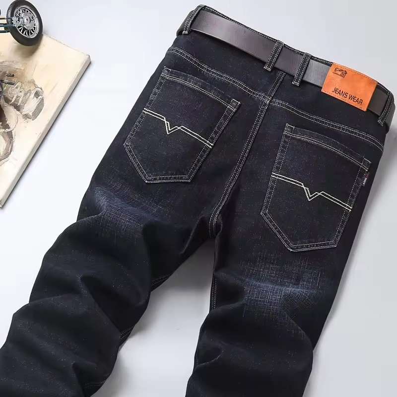 Calça Jeans Casual Slim-Fit Masculina Minimalista de Cor Sólida