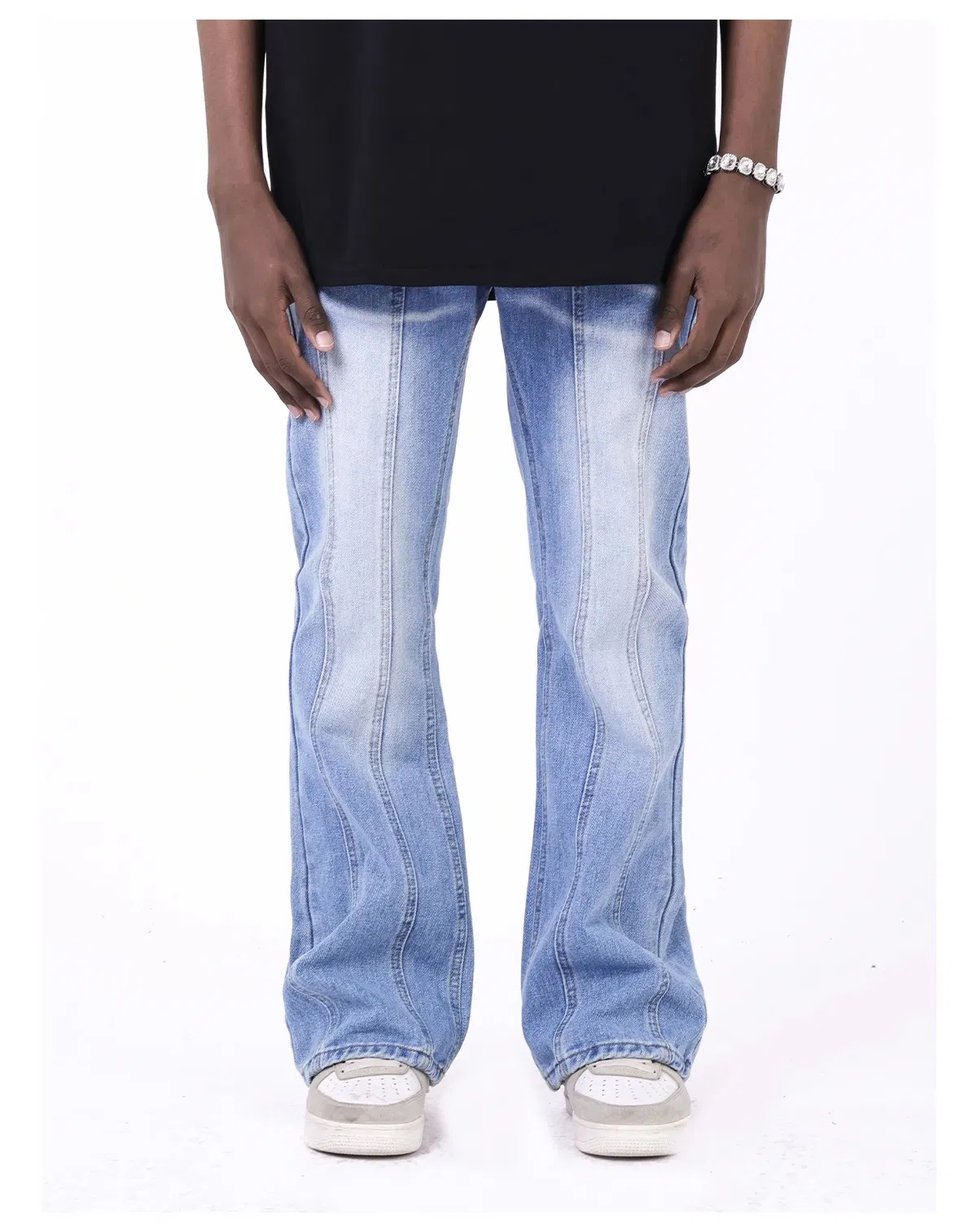Calças Jeans Azul Denim Relaxadas Slimmest Micro Flare para Homens Mais Vendidas