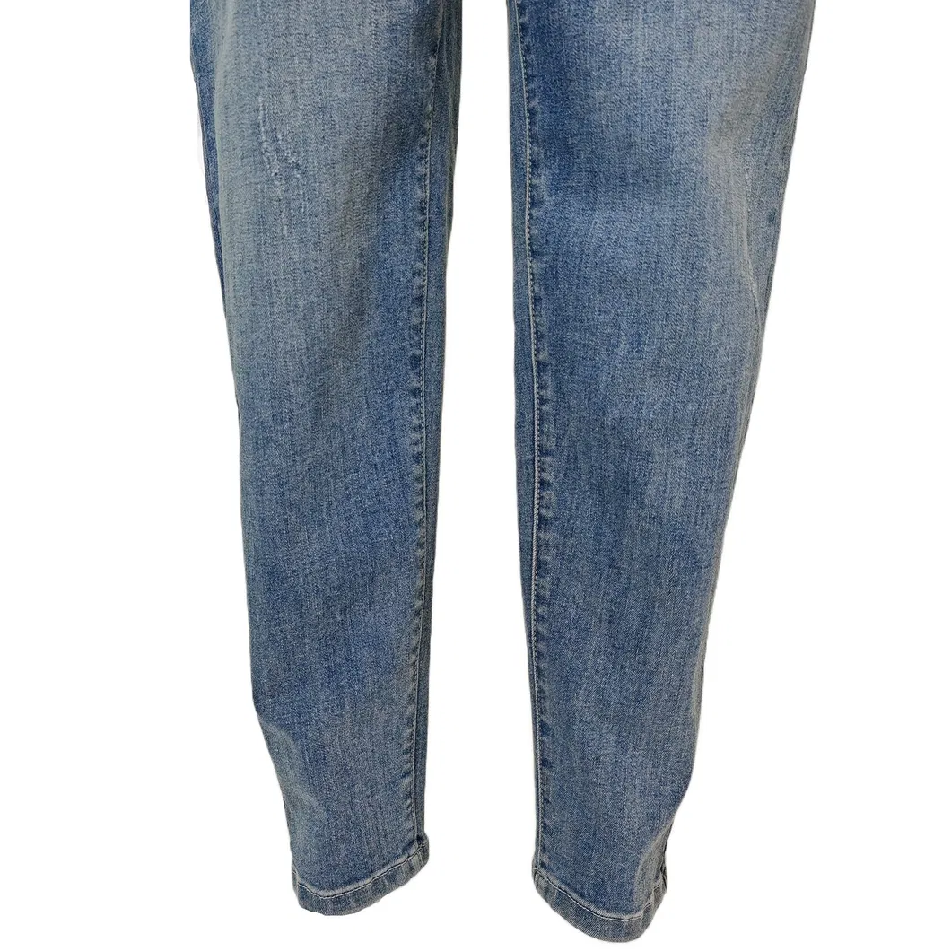 Calças de Jeans Relaxadas Tapered Azuis para Mulheres com Lavagem Desgastada Casual
