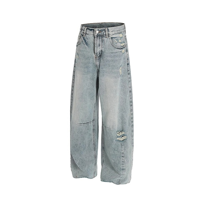 Fabricante Atacadista de Calças Jeans Masculinas Fornecedor Ajuste Relaxado Lavagem Suja Denim Texturizado Impressão de Letra Acabamento Amassado Mercado Europeu Fornecimento de Dropshipping OEM Logotipo Personalizado
