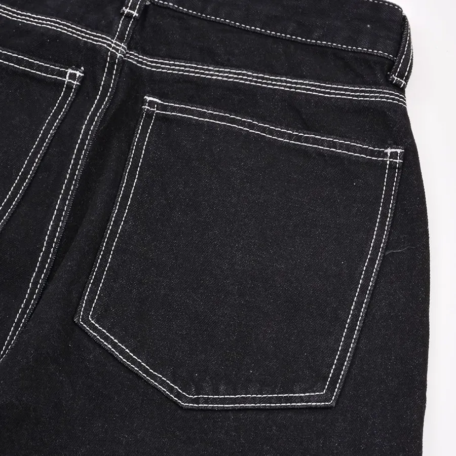 Calças jeans skinny de denim preto em patchwork listrado com acetato para homens