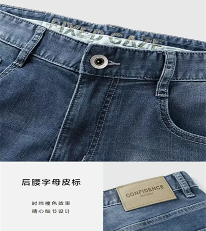 Os jeans masculinos de verão podem ser personalizados de acordo com amostras, incluindo cor, estilo e espessura