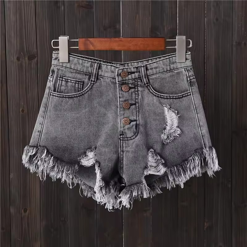 Shorts Casuais de Denim Femininos de Cintura Alta Retro Artificial com Ajuste Slim