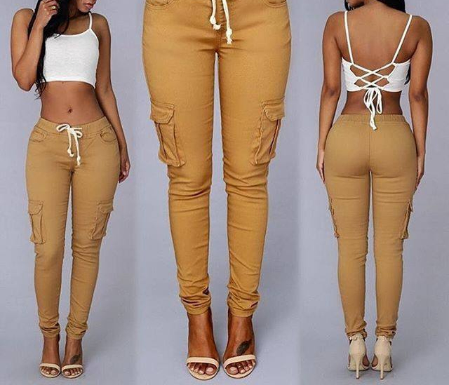 Calças Legging de Moda para Mulheres com Cordão Casual Cintura Alta Cargo Tamanho Plus Calças Longas