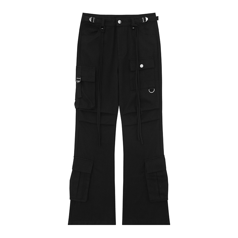 Calças de Estilo de Rua para Mulheres, Cintura Alta, Pretas, Largas, Plus Size, Moda Preta, Calças Cargo com Bolsos Flap, Brancas para Mulheres