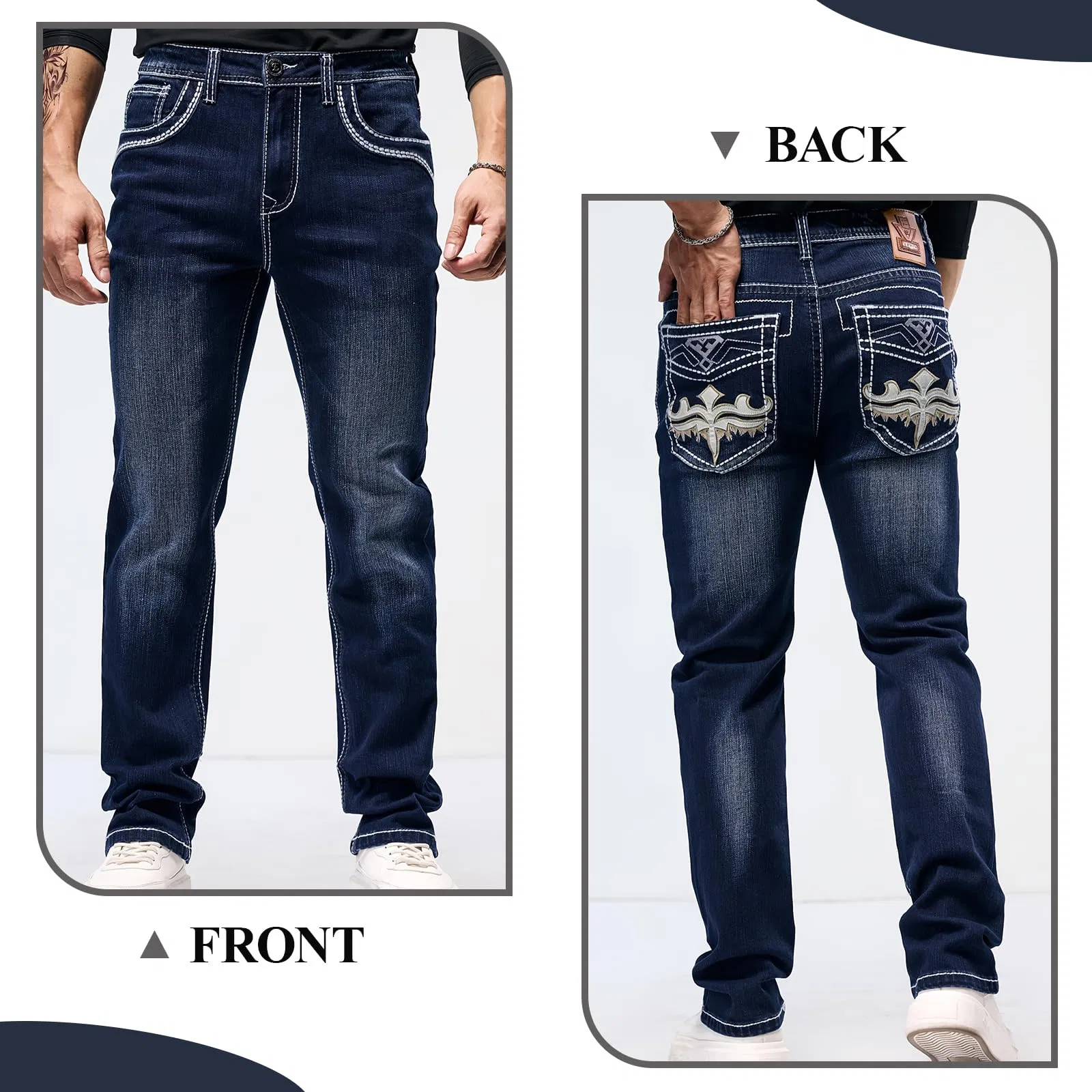 Calças Jeans Masculinas Premium com Detalhe em Botão, Secagem Rápida, Cintura Média, Corte Slim, Mistura de Poliéster e Algodão, Costura Reforçada, Acabamento Lavado