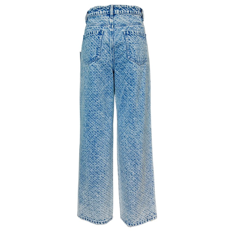 Calças Jeans Femininas de Cintura Alta Lavadas Azuis Casuais Moda Perna Larga Ajuste Solto Botão Bolsos Buraco Sexy Sólido Venda Quente