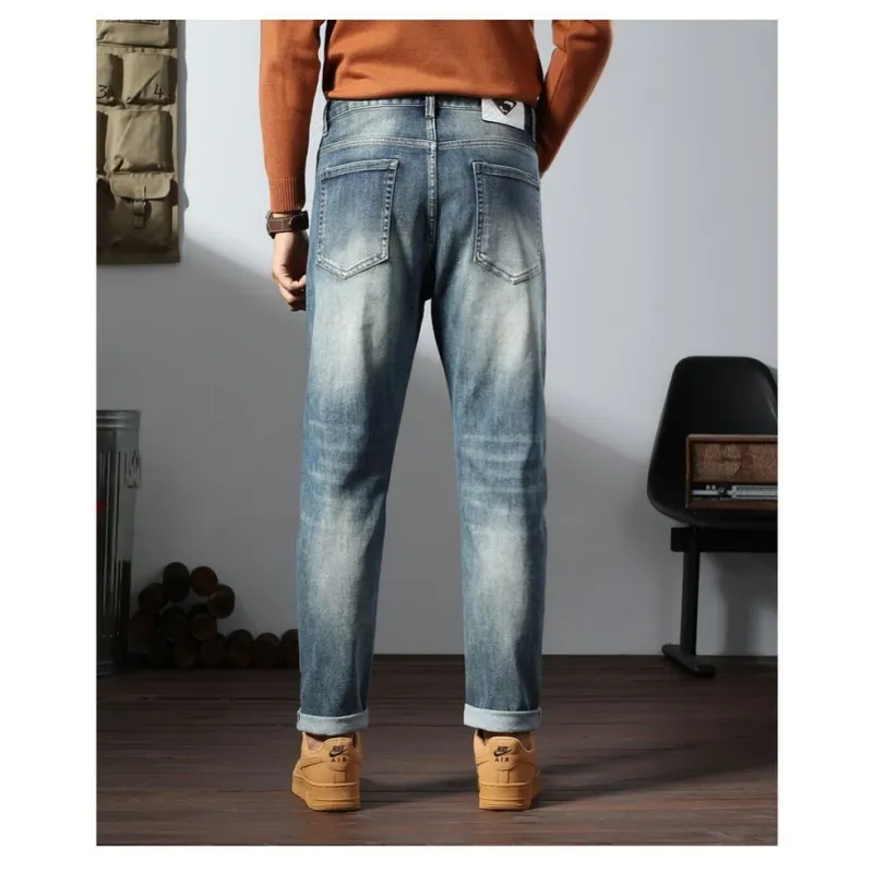 Calças jeans masculinas vintage de outono