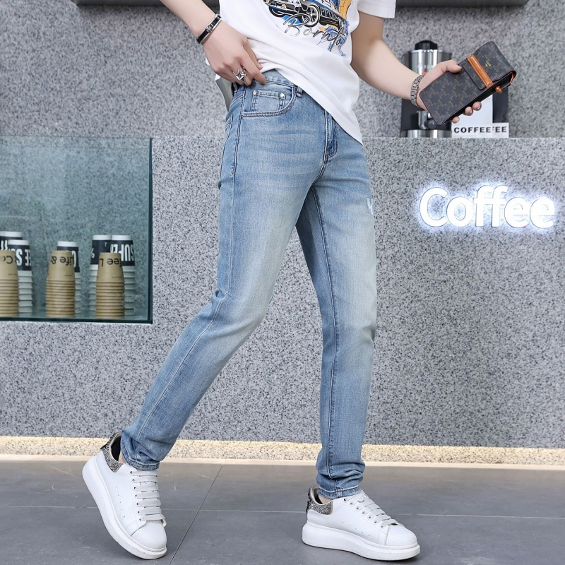 Calças Jeans Casuais Slim Fit para Homens de Cintura Alta Respirável Clássicas Estilo Hip Hop Cinza Carvão Letra Outono Verão Primavera