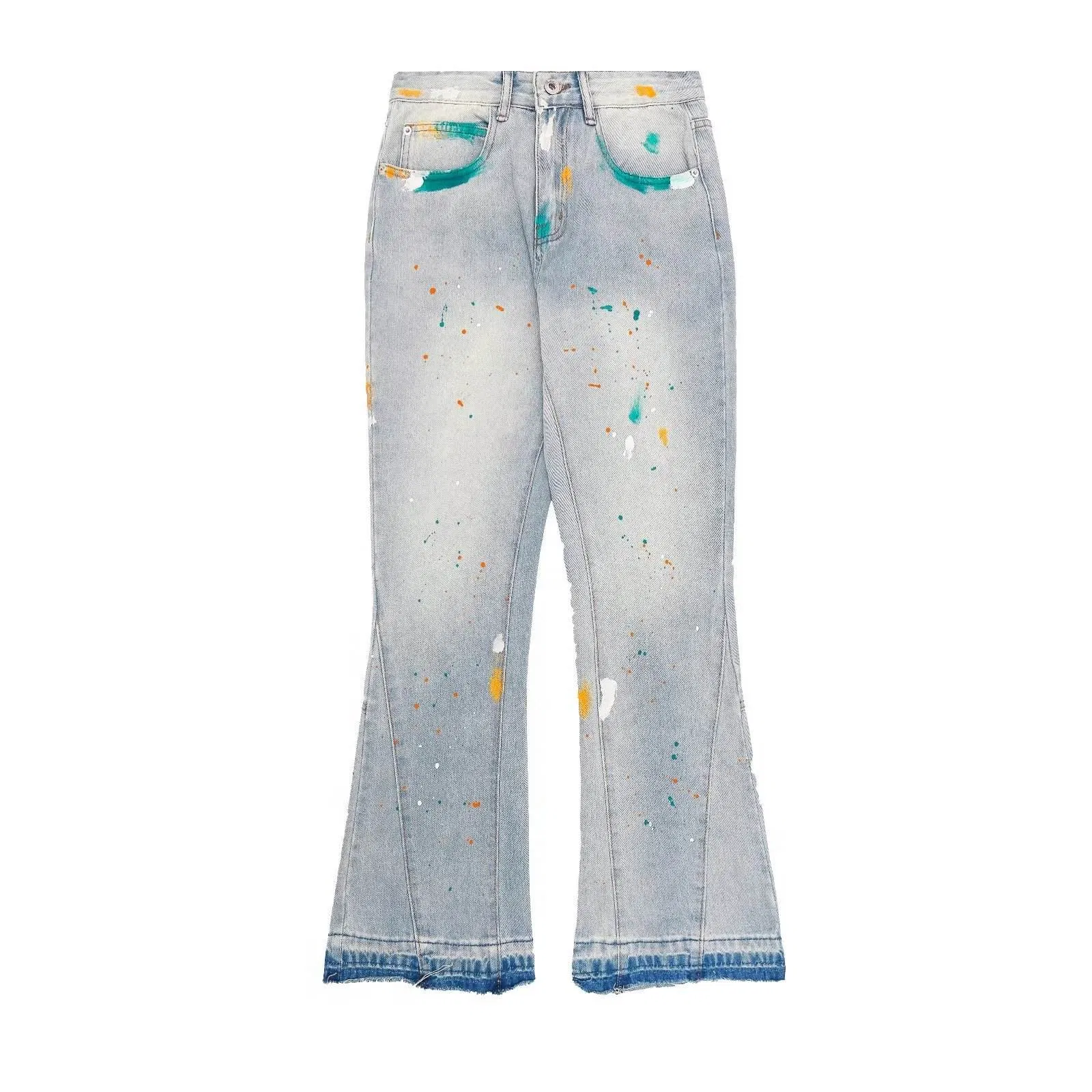 Calças de Tecido Splash-Ink de Hip Hop Retro Americana para Homens, Soltas, Retas e Micro Flare