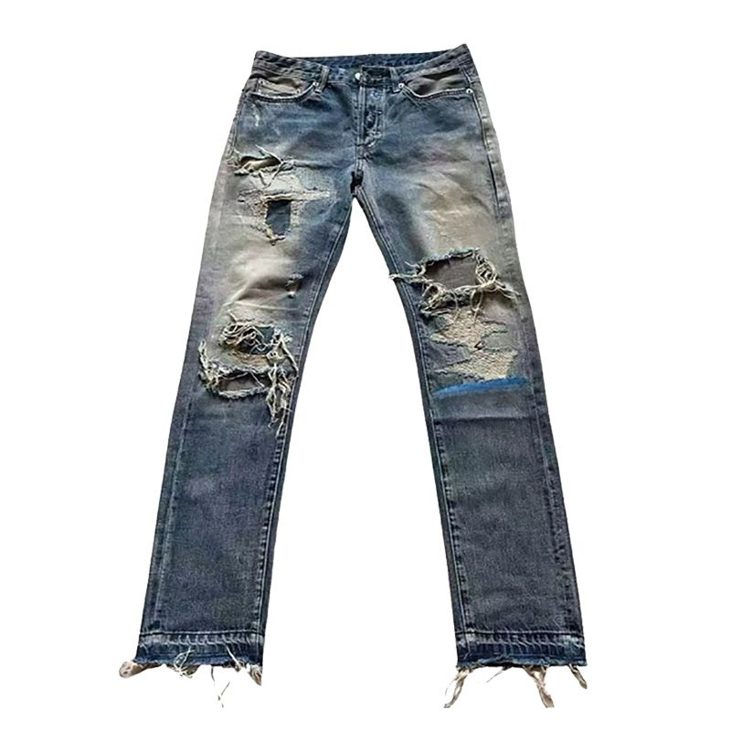 Calças Jeans Masculinas, Rasgadas, Usadas, Sujas, Slim Fit, Perna Reta