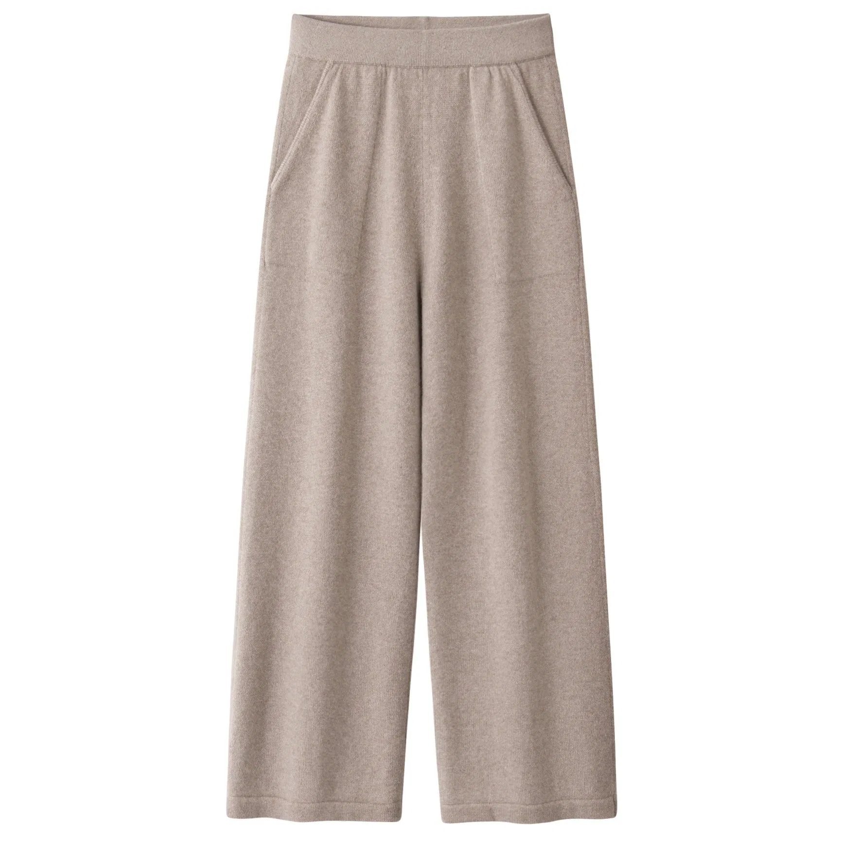 100% Calça Larga de Malha Feminina em Cashmere com Bolsos