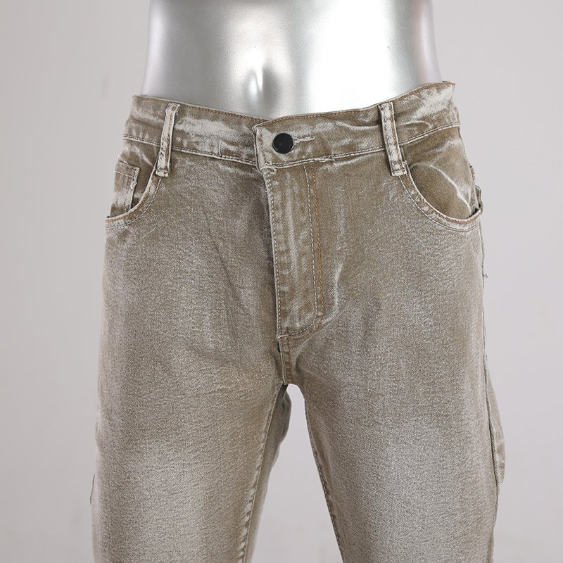 Jeans retos de cinco bolsos em denim marrom de cintura baixa e desbotado para homens