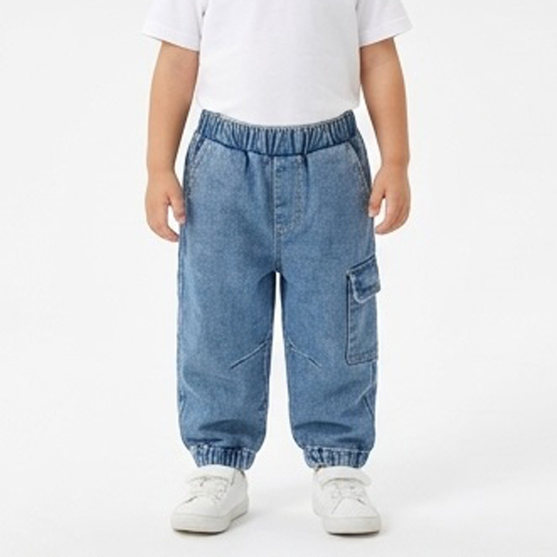 Calças Cargo para Crianças Jeans Largas com Cintura Elástica em Algodão Denim