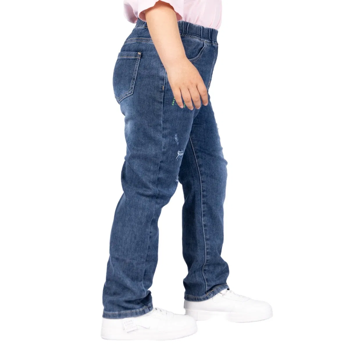 Calças Casuais Personalizadas para Crianças com Jeans Reto Estampado e Rasgado