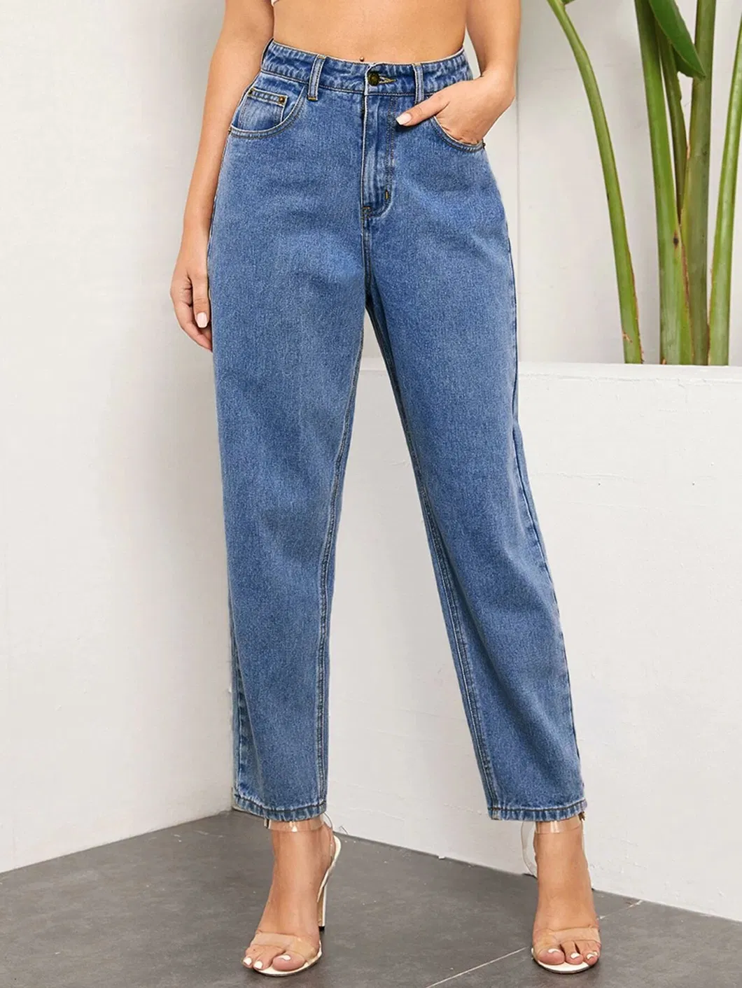 Vendas de Fábrica Jeans de Denim Feminino Simples de Alta Qualidade