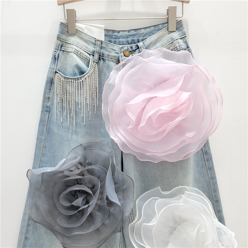 Calças jeans retas de cintura alta de estilo europeu personalizadas, versão coreana, que afinam a silhueta