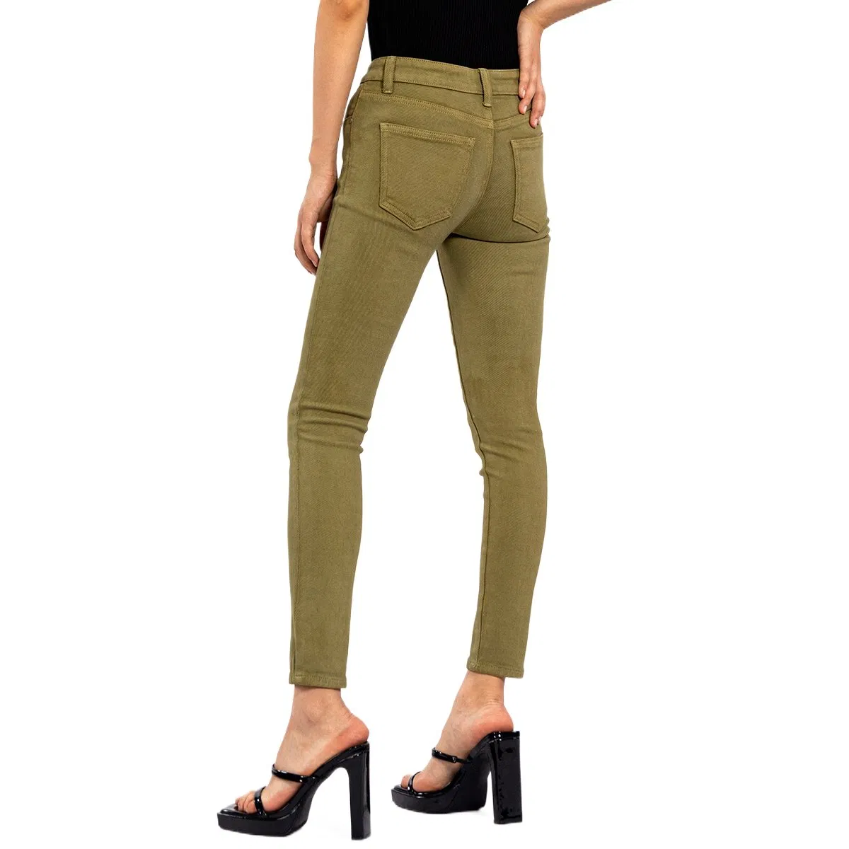 Calças Coloridas Personalizadas Verdes Casuais de Cintura Baixa 9 Pontos Calças Skinny