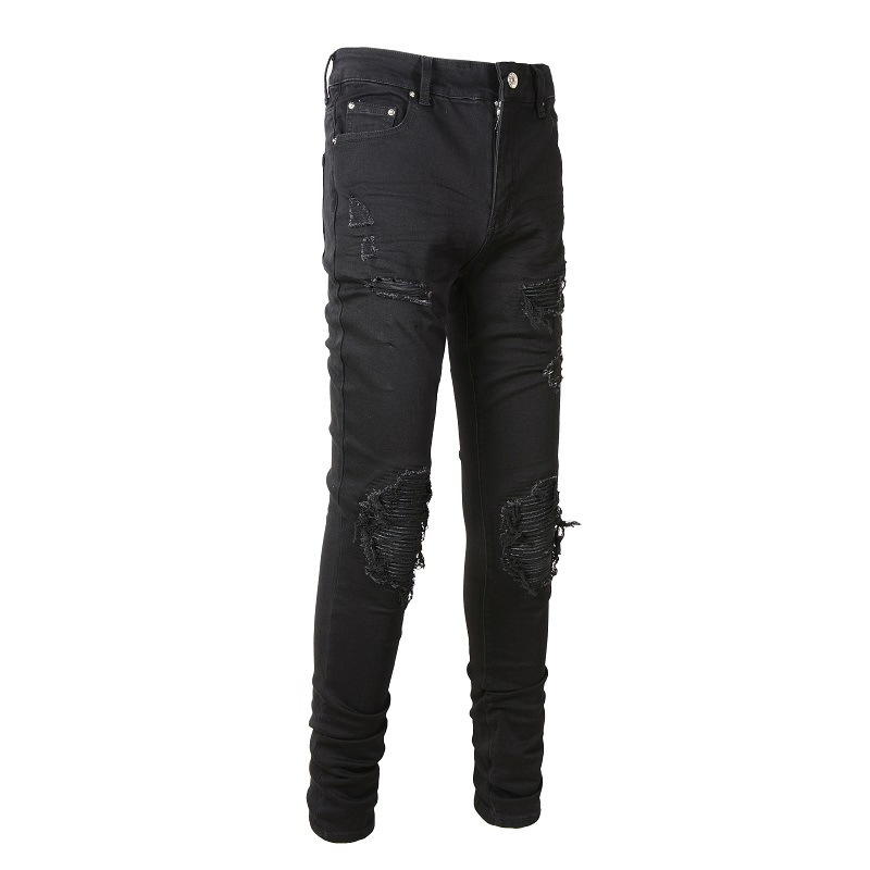 Tendência de Moda Atacado Calças Jeans Rasgadas Masculinas Slim Fit em Denim Elástico