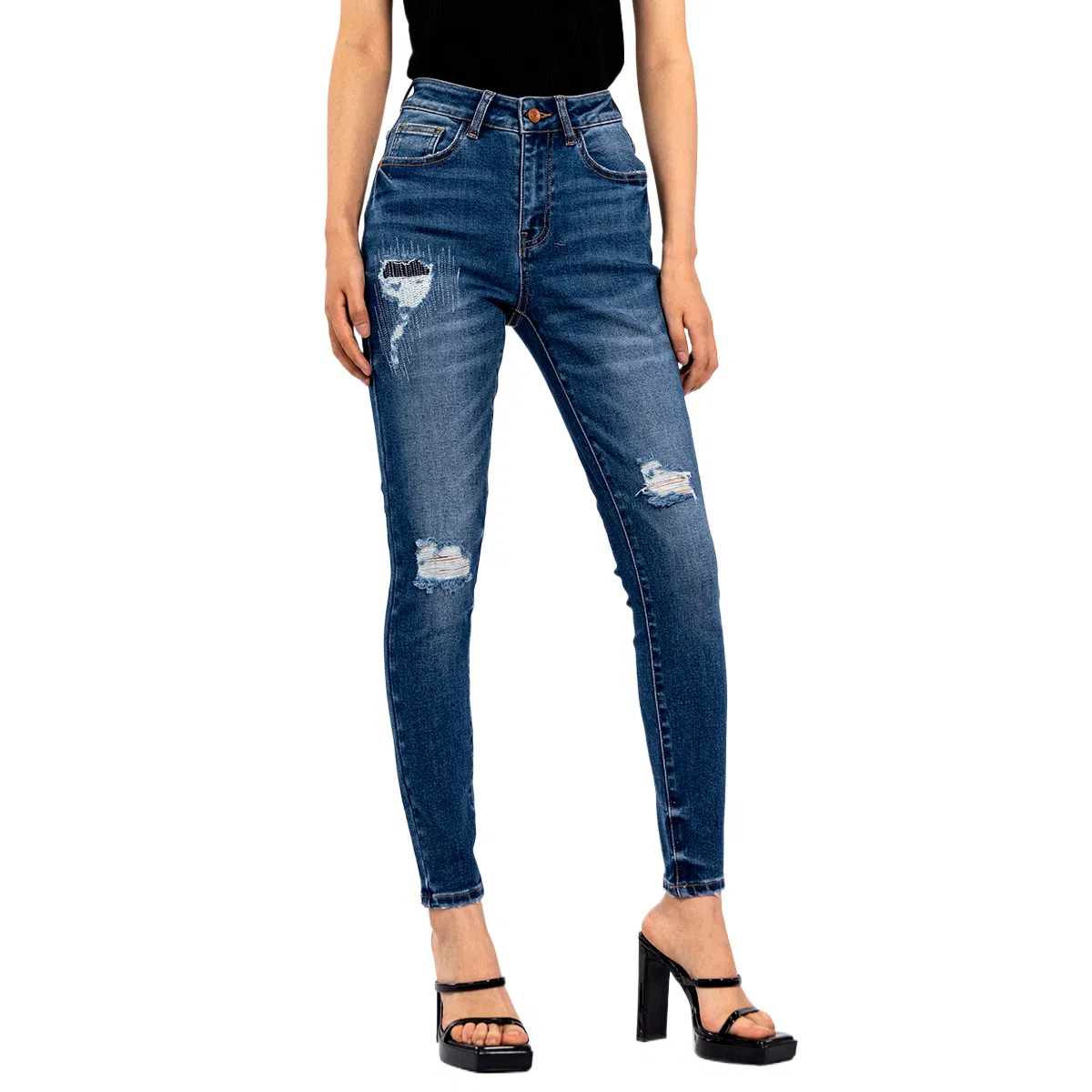 Jeans skinny rasgados lavados de verão para mulheres