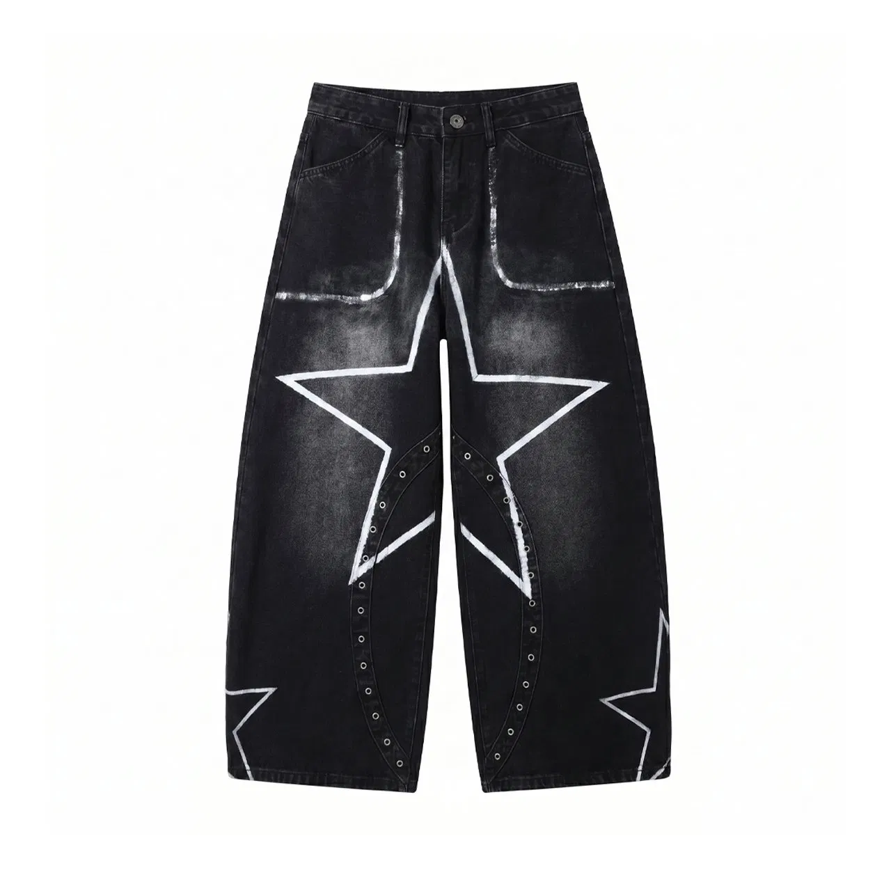 Calças Jeans Masculinas B2b Fabricante Atacadista de Calças de Denim Ajuste Cônico Lavagem Pedregosa Detalhe Destruído OEM ODM Logotipo Personalizado