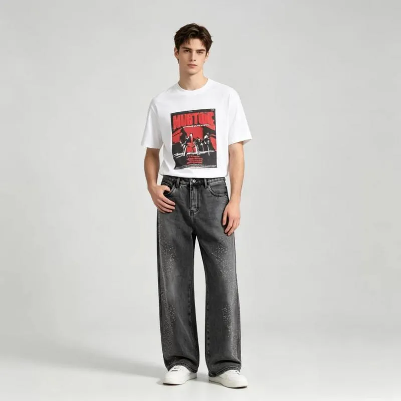 Calças Jeans Masculinas Largas e Soltas Y2K Estilo Retrô com Design de Perna Larga