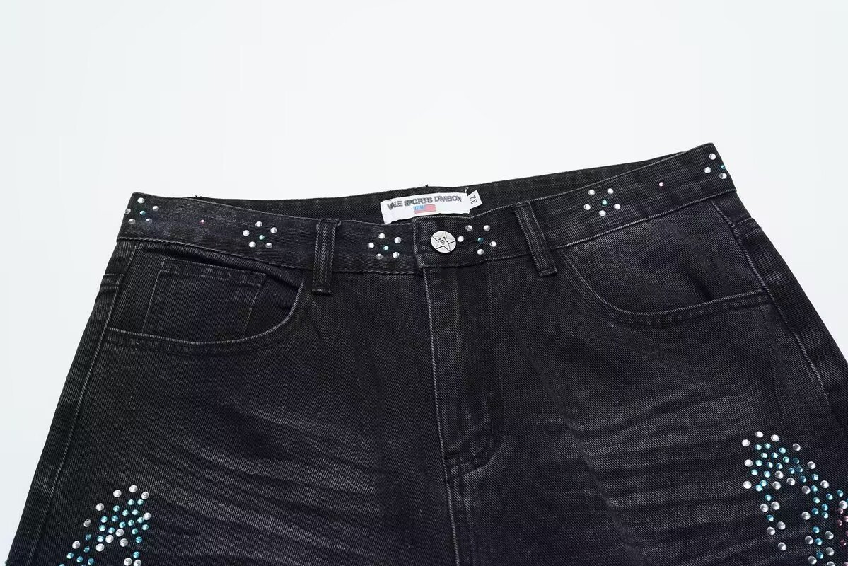 Calças Jeans Masculinas Vintage Lavadas Vale Para Sempre com Acento de Strass