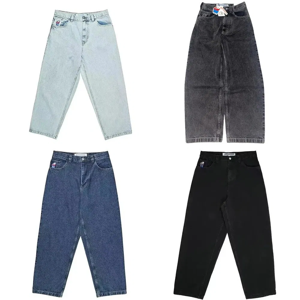 Calças Baggy Polar Big Boy Y2K com Bordado de Cartoon Hip Hop Japonês Harajuku - Calças Baggy Azuis Retrô para Homens e Mulheres com Pernas Largas