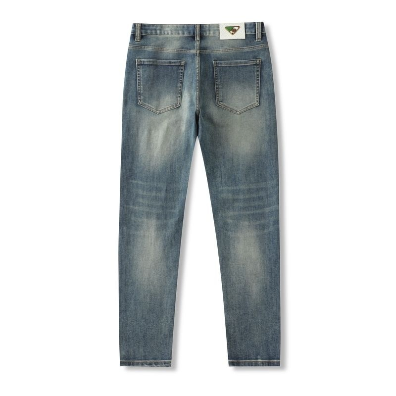 Calças jeans masculinas vintage de outono, estilo coreano, lavagem média, de cintura média, sólidas, respiráveis, leves e retas, personalizadas ODM