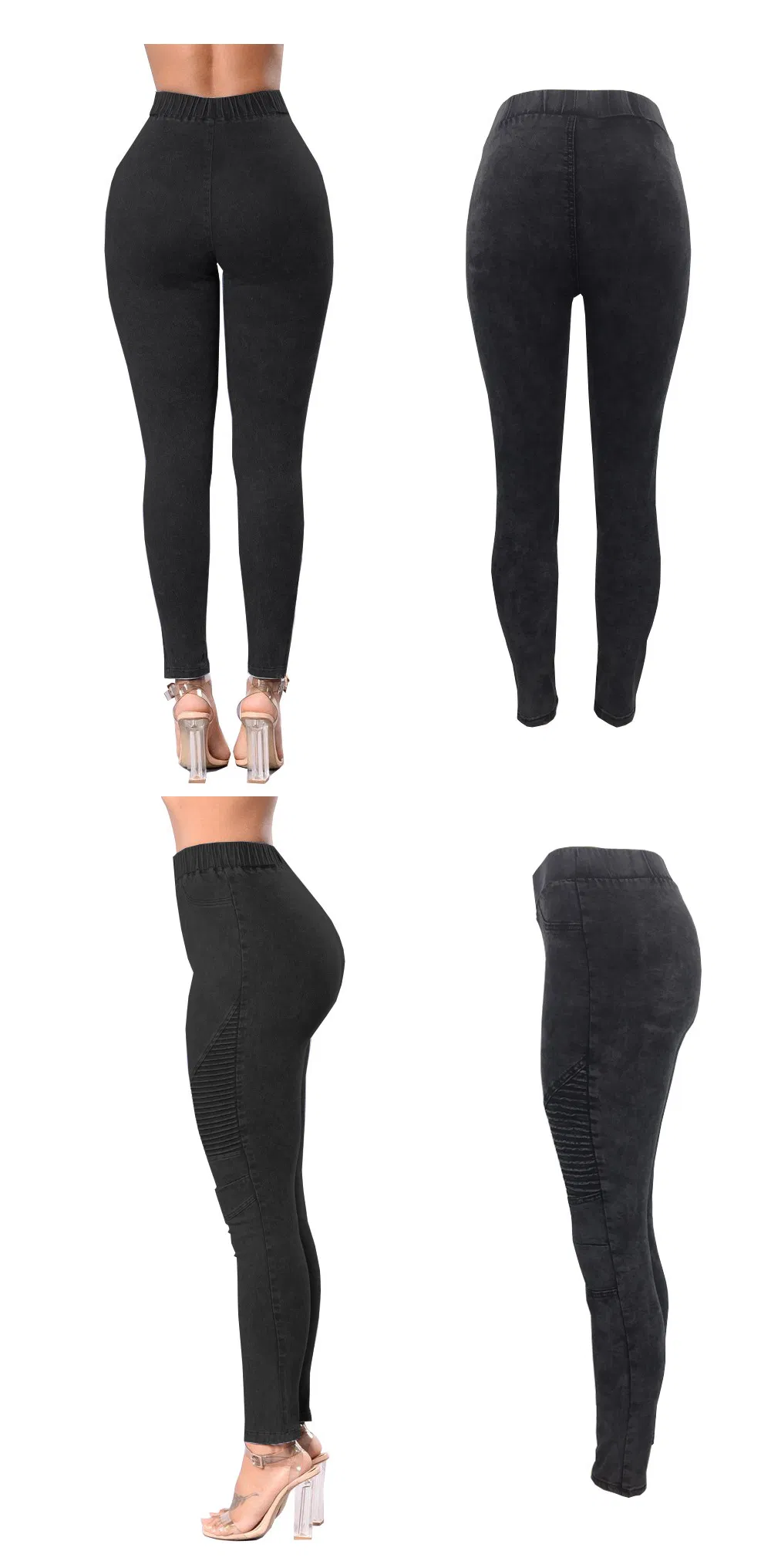 Calças Jeans Femininas de Cintura Alta no Atacado, Jeans Justos com Calças Plissadas