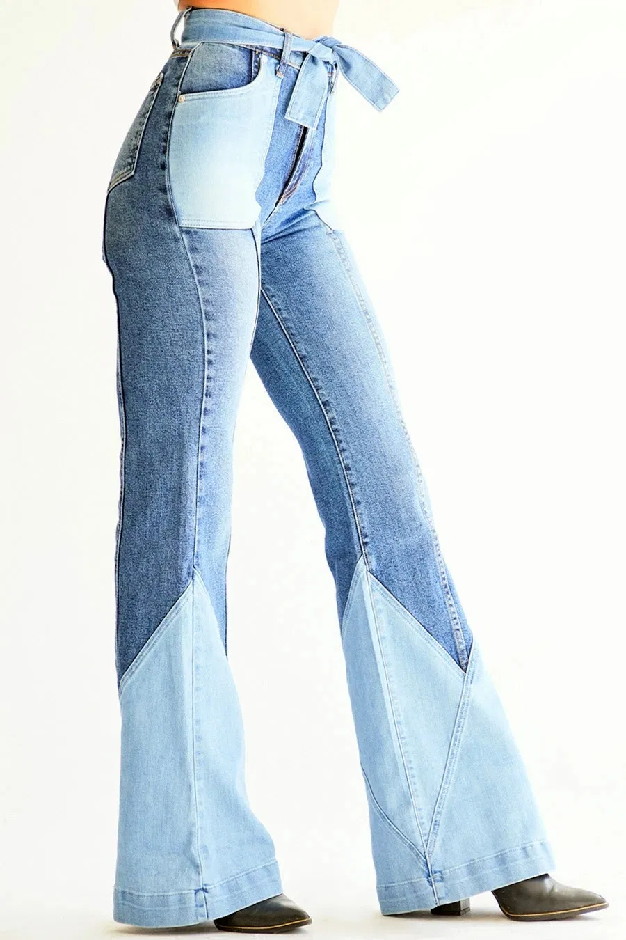 Calças jeans femininas de cintura alta, corte reto, ajuste solto, azul médio, estilo clássico, com recortes, nova coleção de outono e inverno, venda boa, alta qualidade
