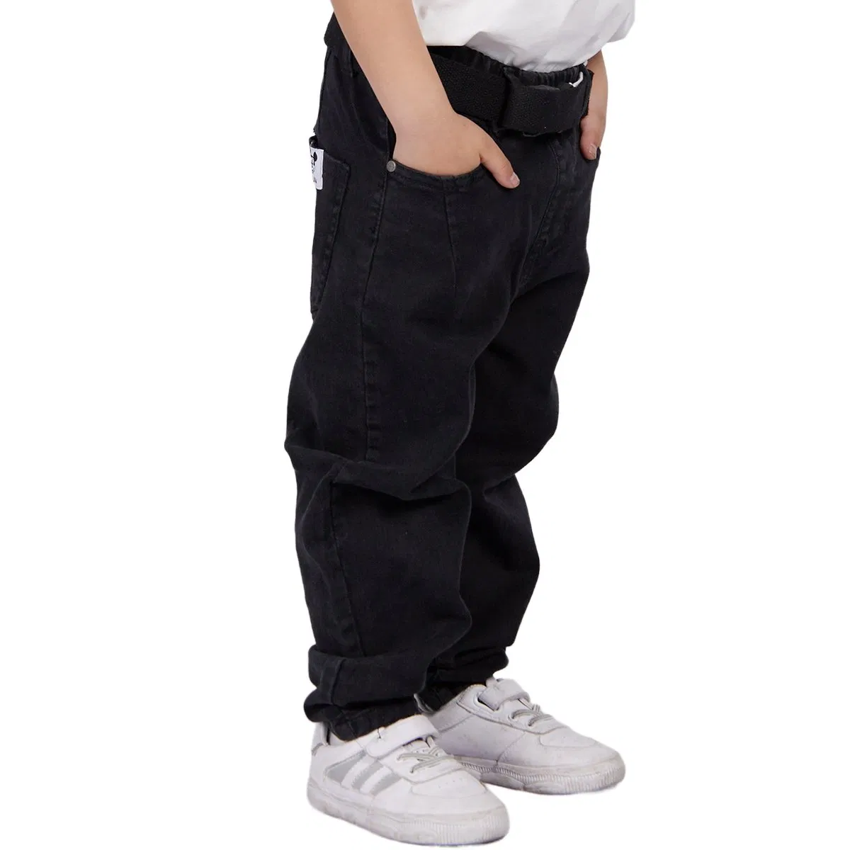 Cintura Personalizada Preta Reta Stretch Conforto Calças Infantis Meninos Jeans