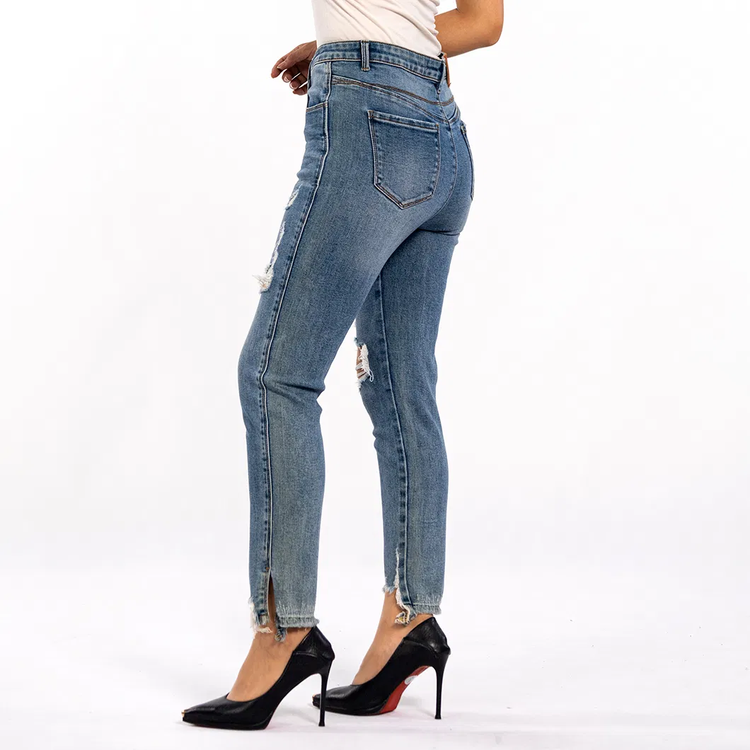 Calças jeans boyfriend slim desgastadas vintage de verão com buracos para mulheres