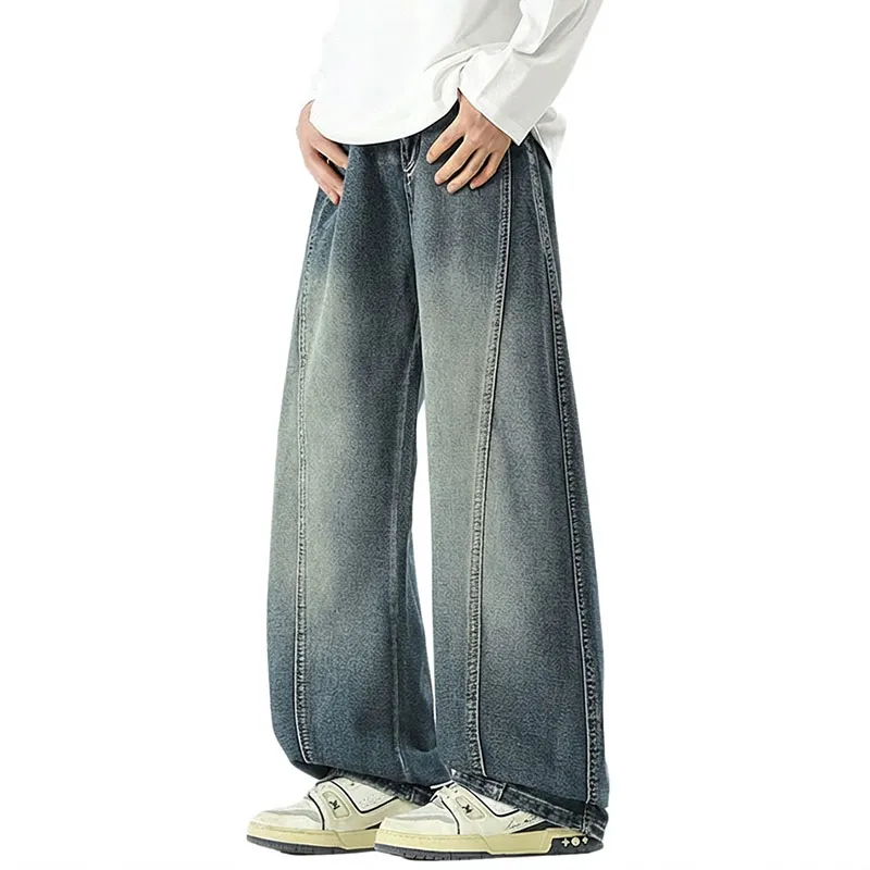 Calças jeans baggy largas e soltas para homens, estilo scimitar, tendência legal da marca
