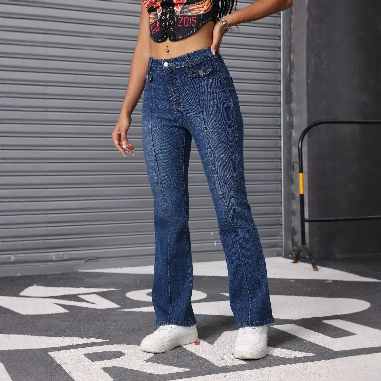 Calças Jeans Femininas de Cintura Alta, Stretch, Corte Relaxado, Cinza Pérola, Visual Limpo, Tamanho Personalizado, Jeans Personalizado