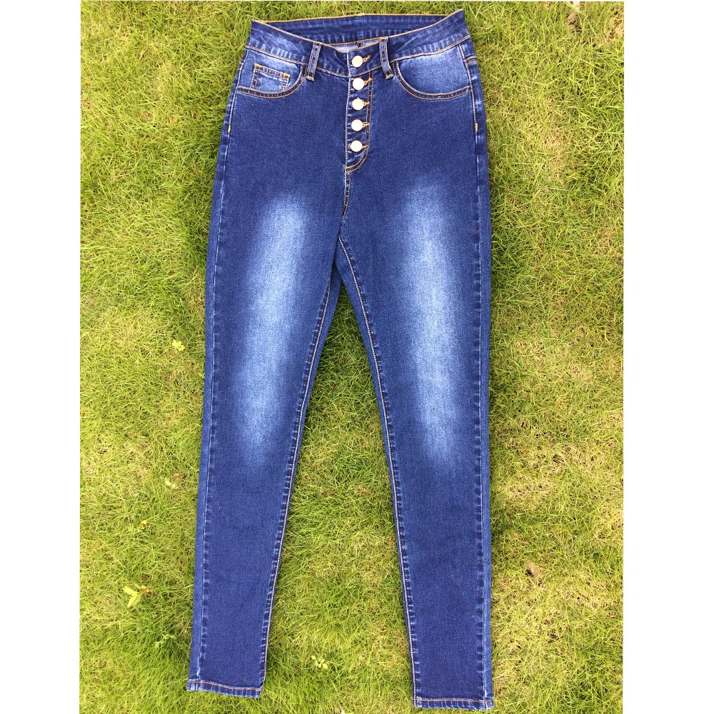 Calças de Jeans Lápis de Cintura Alta Elástica para Mulheres