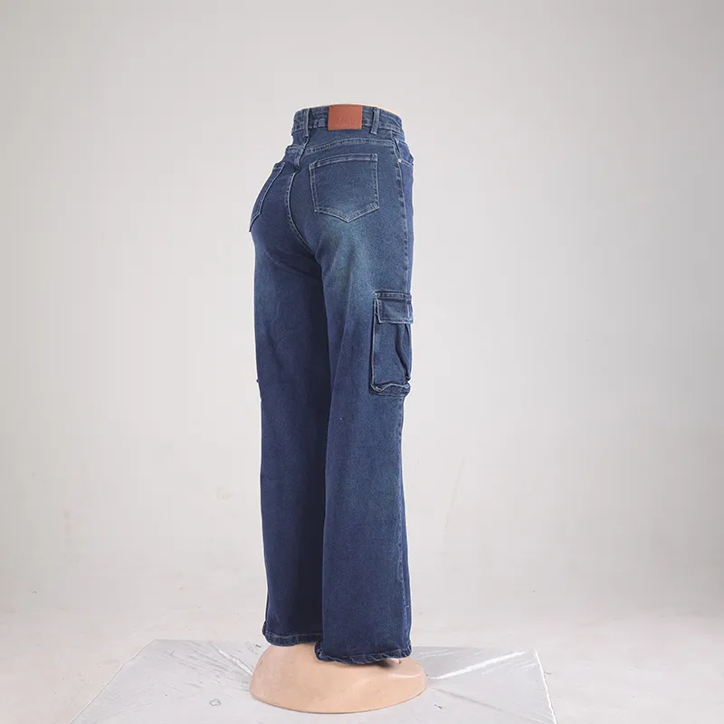 Calças largas femininas estilosas, de cintura alta, calças retas, calças casuais de verão com stretch