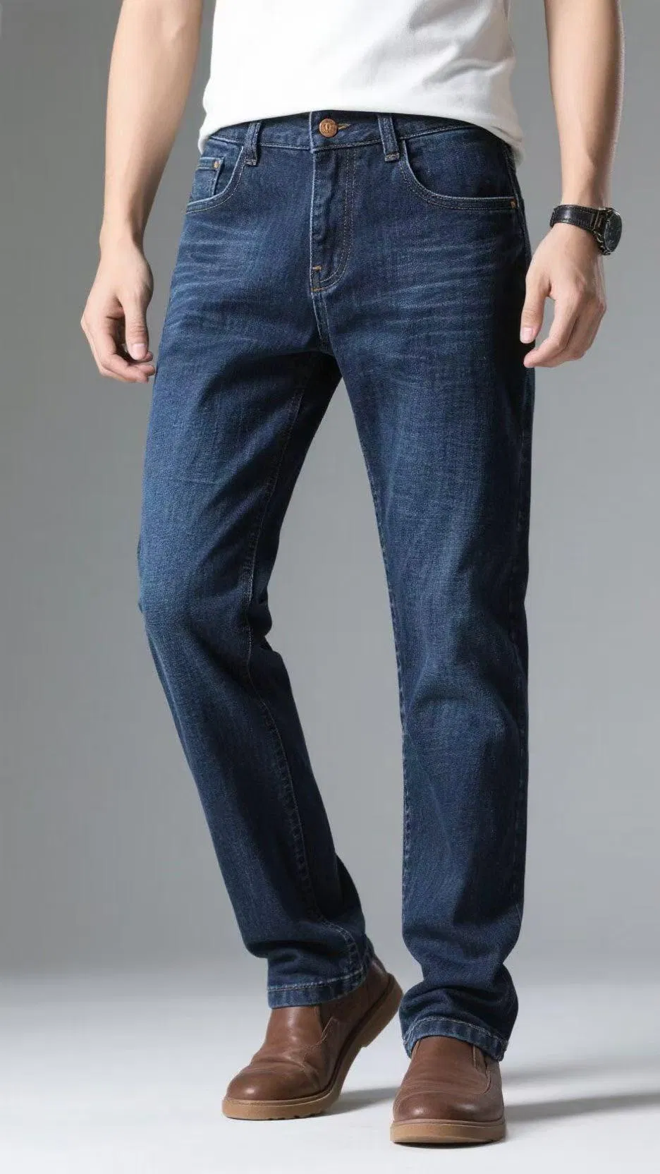Calças Jeans Masculinas por Atacado em Denim Macio Lavagem Média Calças de Perna Reta Casuais Desempenho Calças Jeans OEM
