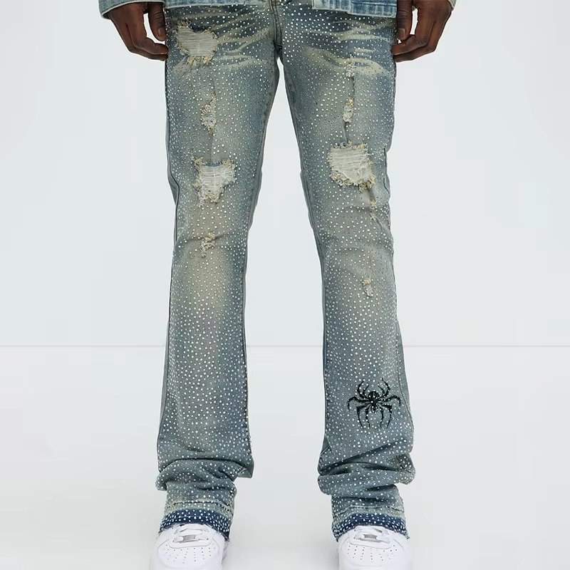 Calças Jeans Masculinas Personalizadas Baixo MOQ Azul Lavado Slim Fit Todas as Calças Ruby Stone