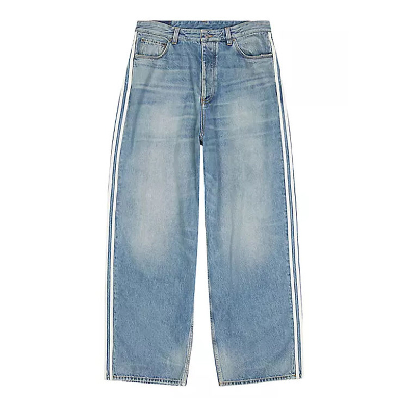 Atacado de Alta Qualidade Calças de Jeans Masculinas em Branco com Logo Personalizado, Calças de Denim em Patchwork, Estilo Flare Empilhado, Ajuste Slim para Homens