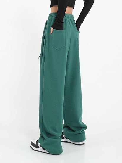 Calças de moletom largas femininas, casuais, soltas, para yoga, confortáveis, calças de lounge, joggers baggy, calças de moletom com bolsos