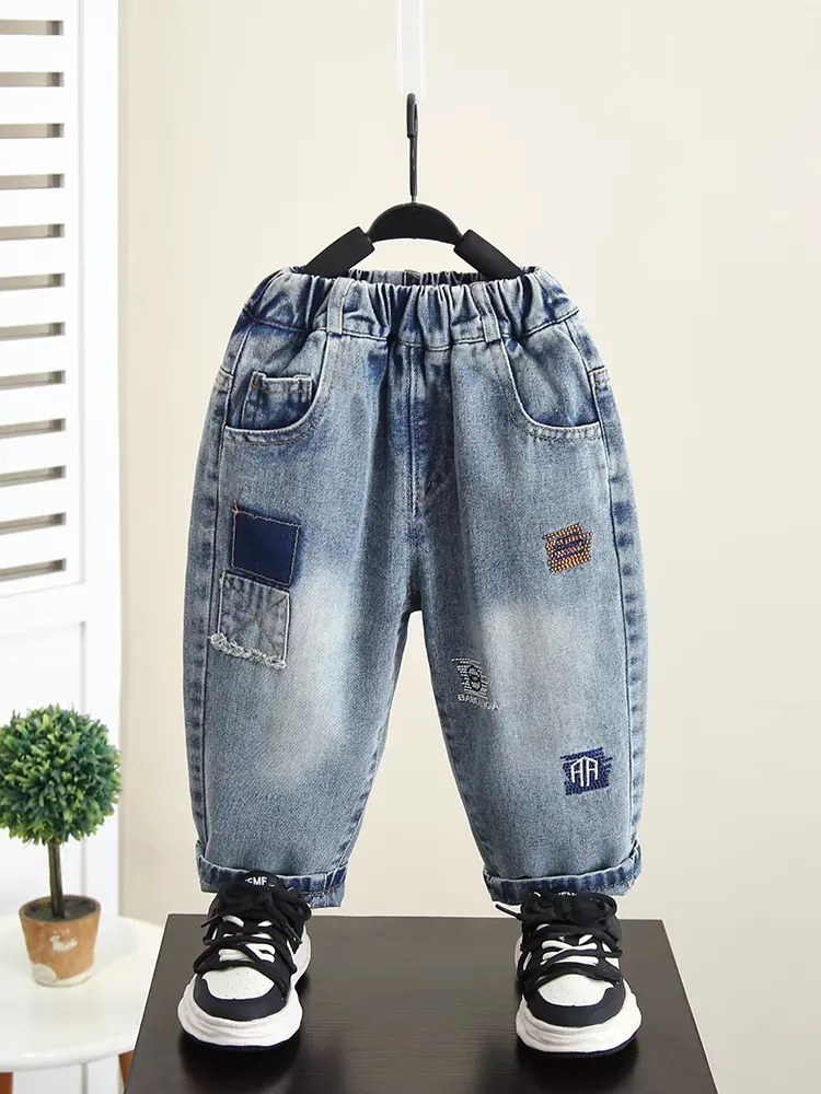 Calças Jeans Casuais Slim-Fit de Algodão Elástico para Crianças, Leves e Ecológicas