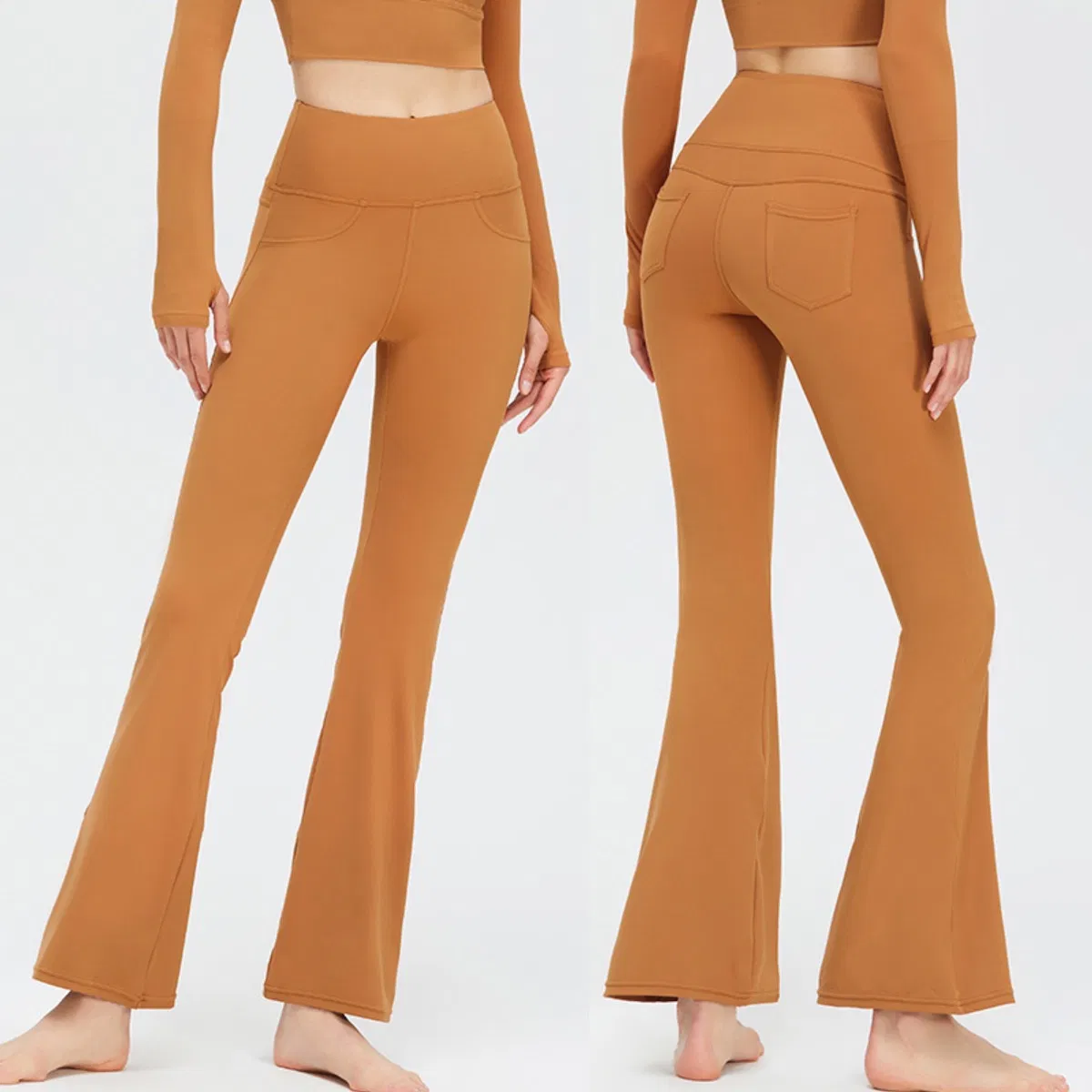 Novo Fancy Plus Size Roupas de Mulher Vestido Flare Calças de Yoga para Mulheres, Logotipo Personalizado Moda Vintage Calças de Perna Larga para Trabalho com Bolsos Traseiros