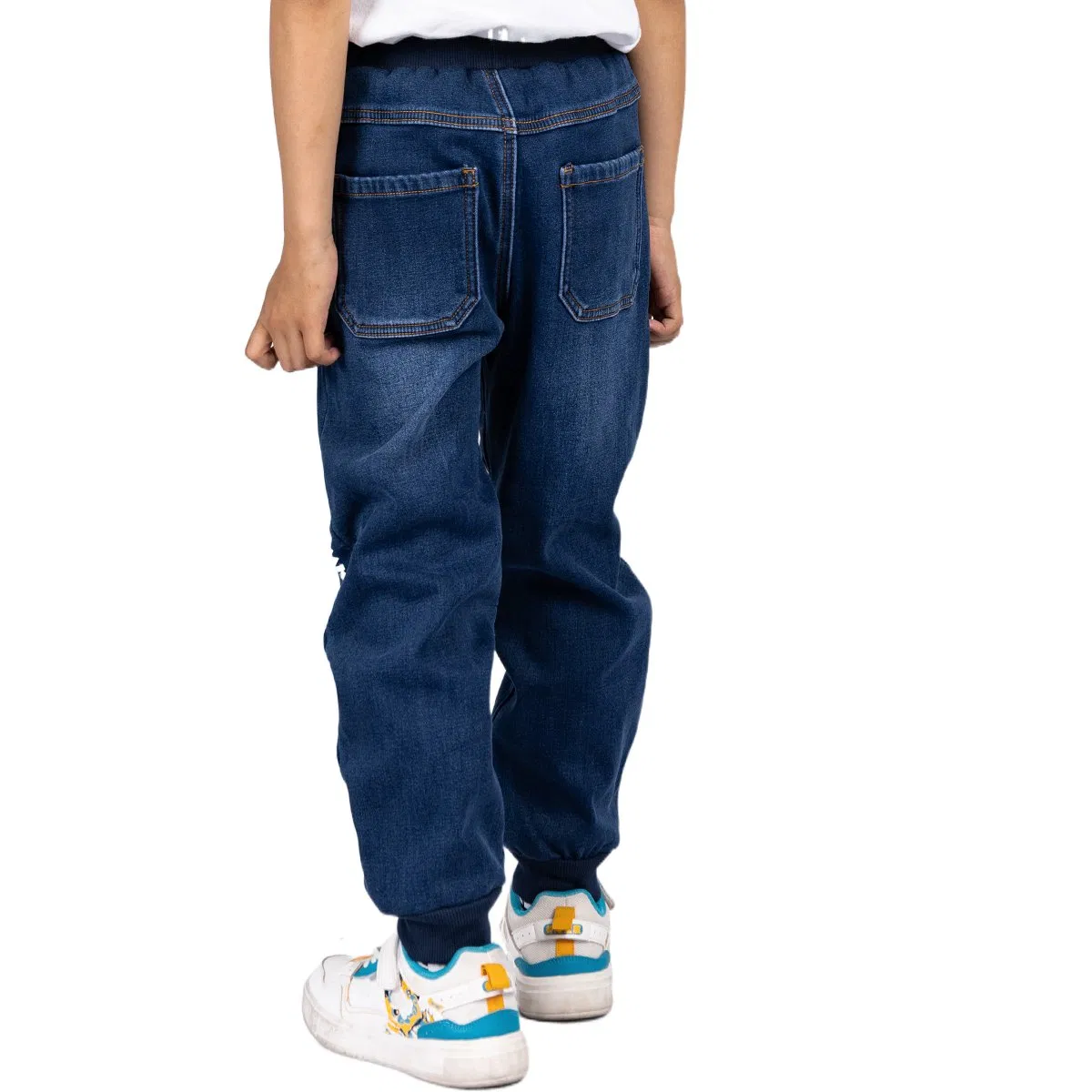 Jeans de denim azul casuais para crianças, ajuste regular, moda personalizada