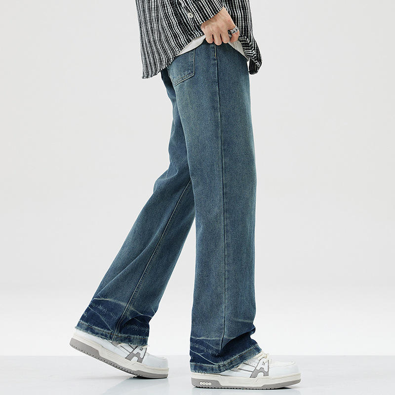 Calças largas de cintura alta estilo americano, jeans retro levemente flare para homens, calças de denim em branco para casais