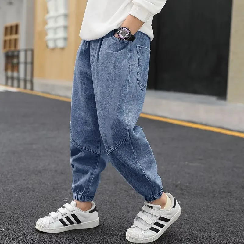 Calças Jeans Casuais Slim-Fit de Algodão Elástico para Crianças, Leves e Ecológicas
