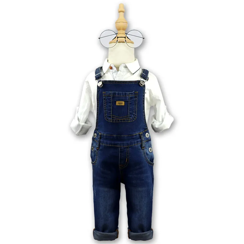Macacão de Denim Infantil para Crianças, Casual, com Pernas Largas, Suspensório, Calças Jeans, Macacão para Bebês em Denim