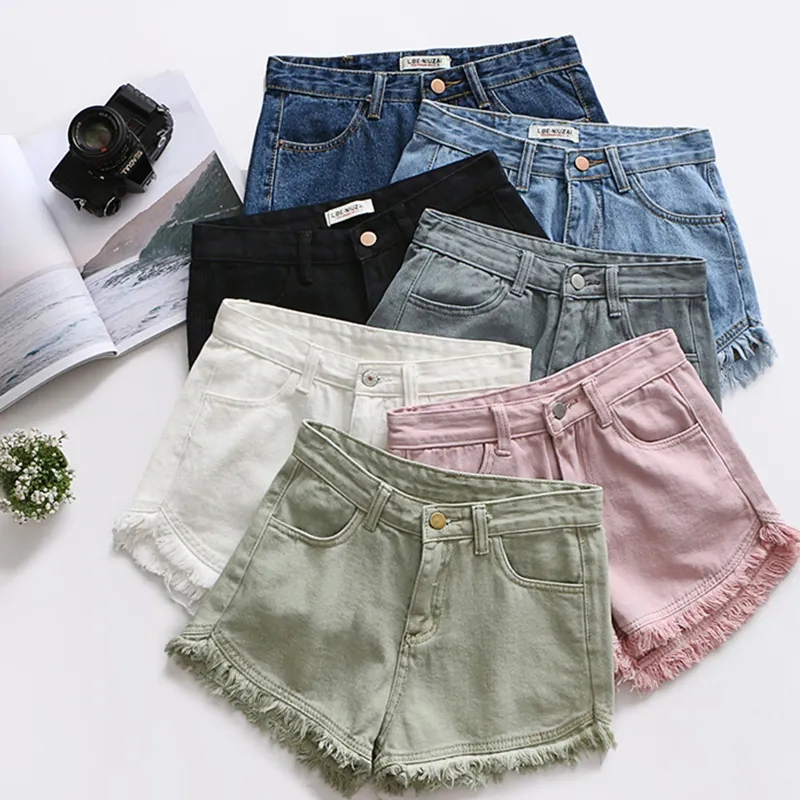 Shorts de Denim de Cintura Alta para Mulheres de Alta Qualidade, Jeans Casuais Slim Fit para Mulheres